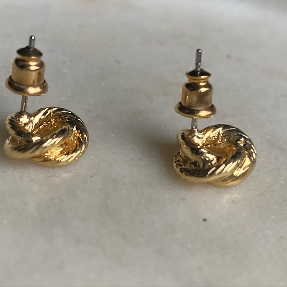 Tiny gold tone rope knot earrings for pierced ears - Picture 11 of 16